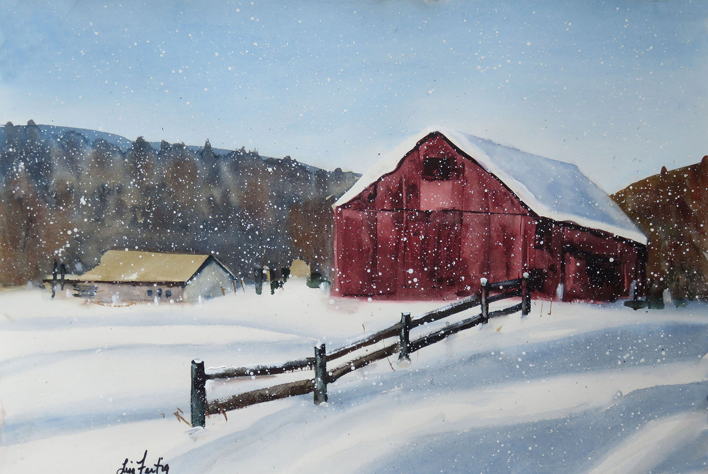 Red Barn on a Snowy Day