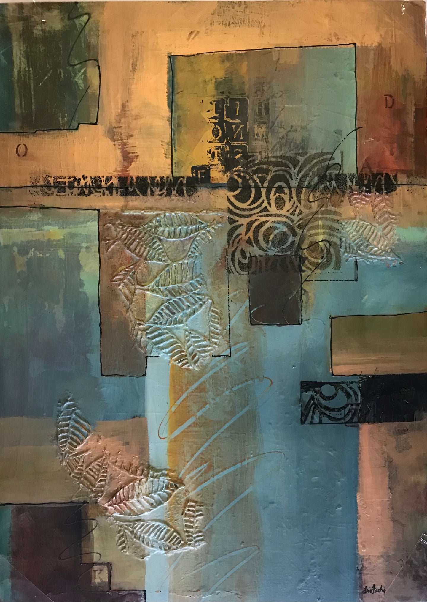 Gold and Blue Contemporary Leaves