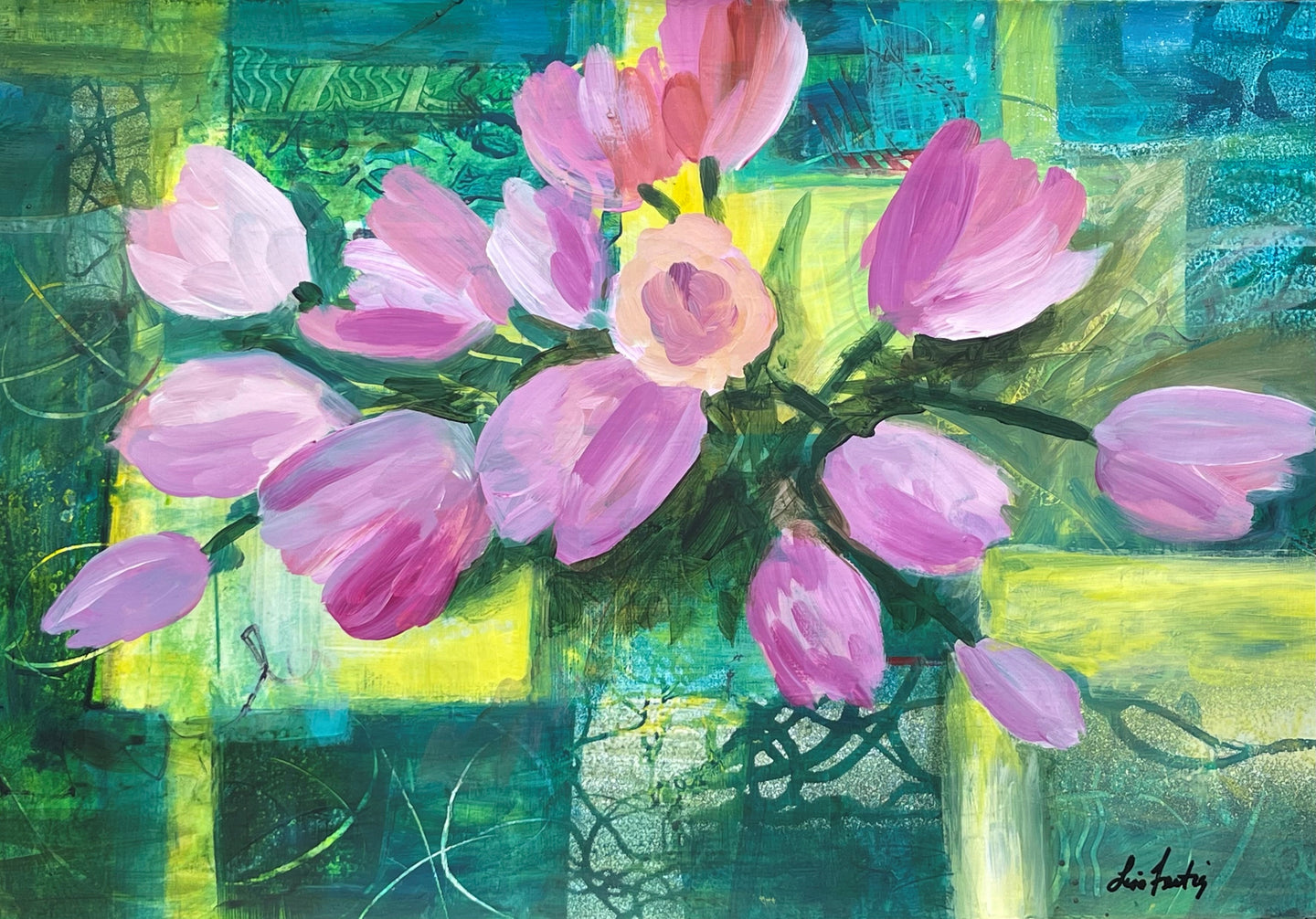 Pink Tulips in Abstract Background